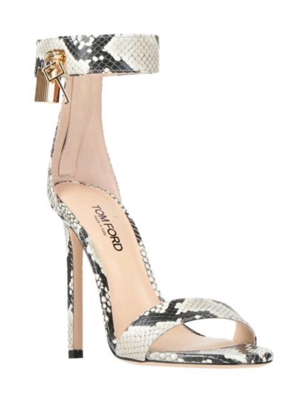 Saks Fifth Avenue Black and White Snake-Print Ankle Strap Stiletto